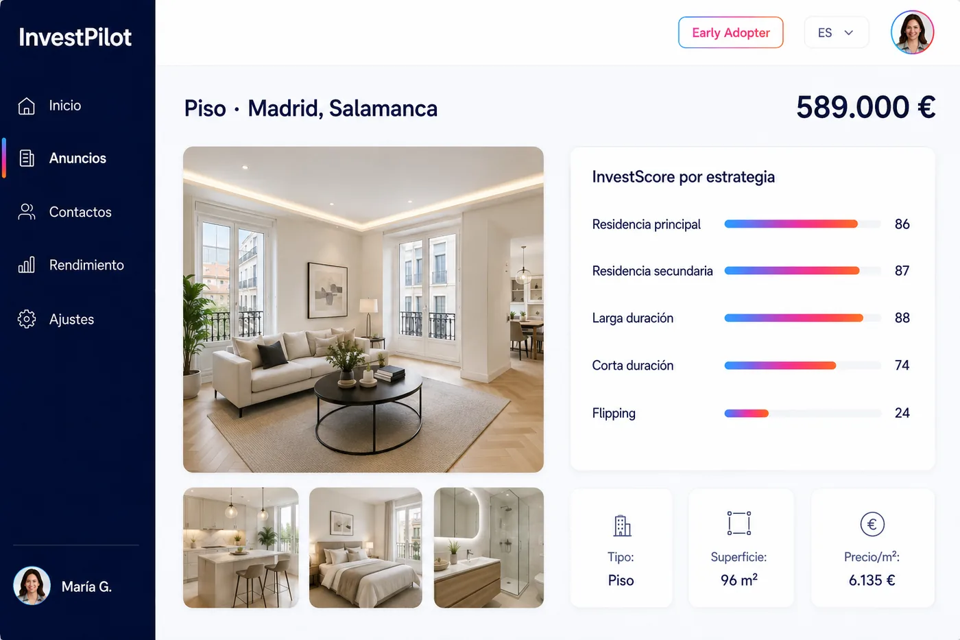 Fiche d'un bien avec InvestScore par stratégie