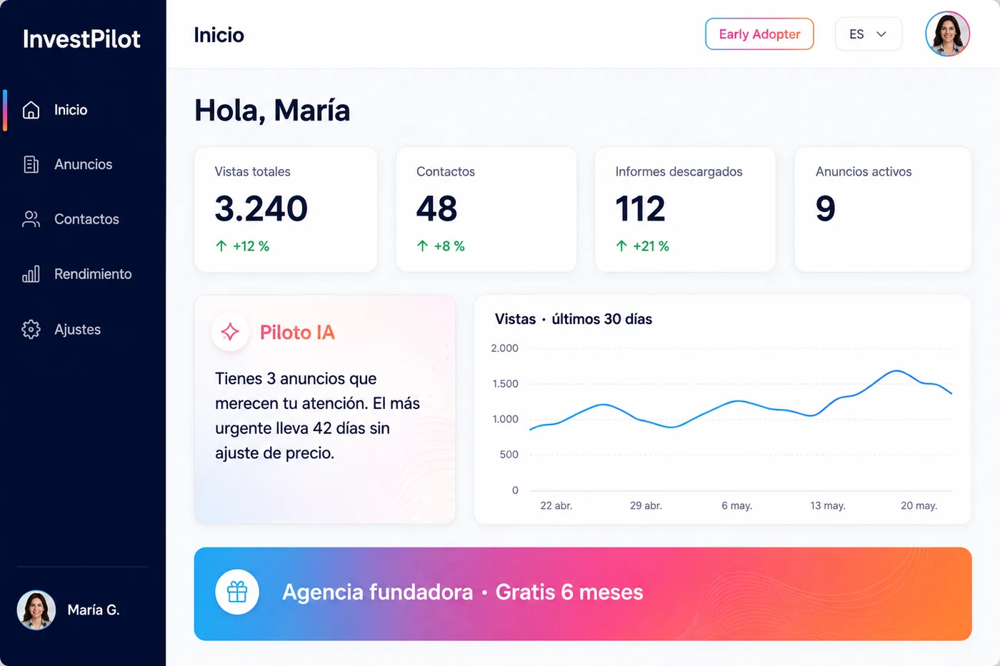Tableau de bord InvestPilot Pro — Accueil